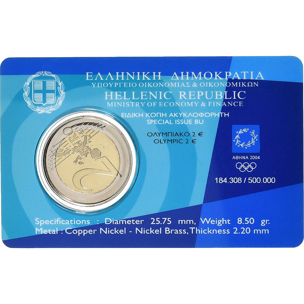 Greece, 2 Euro, Olympic Games, Coin card, 2004, Athens, Bi-Metallic, MS(65-70)