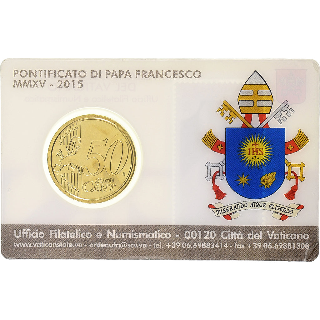 Vatican, Francis, 50 Euro Cent, Stamp and coin card.n°9, 2015, Rome, Or
