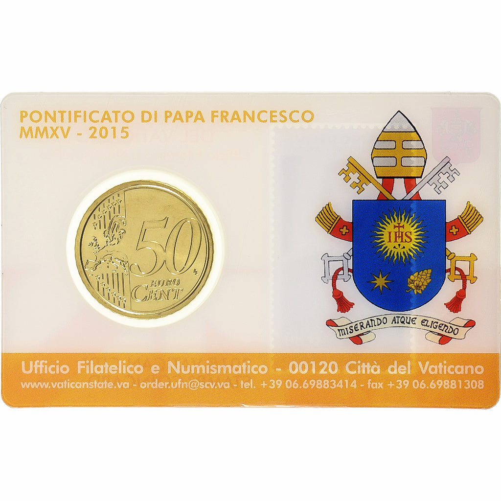 Vatican, Francis, 50 Euro Cent, Stamp and coin card.n°6, 2015, Rome, Or