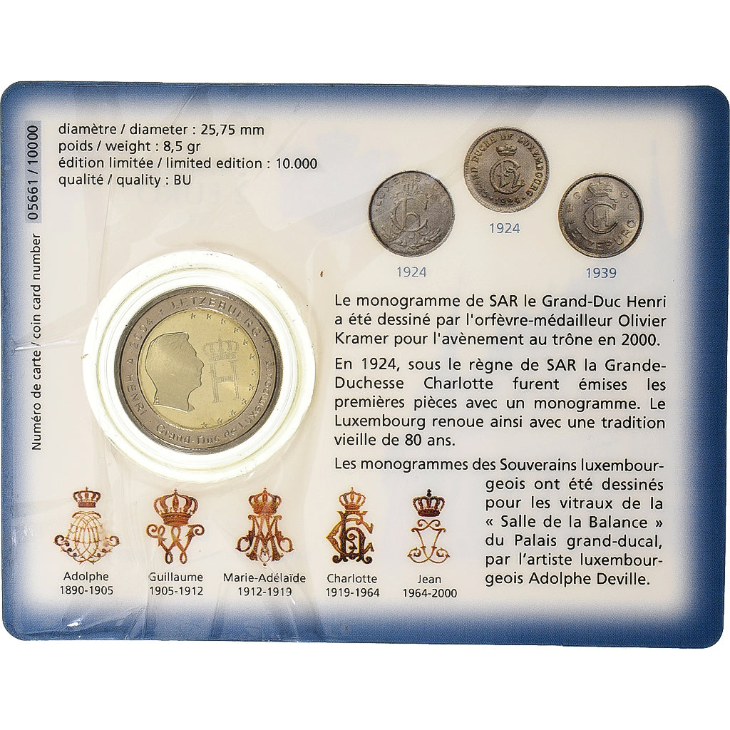 Luxembourg, 2 Euro, Henri I Monogramme, 2004, Bi-Metallic, MS(65-70)