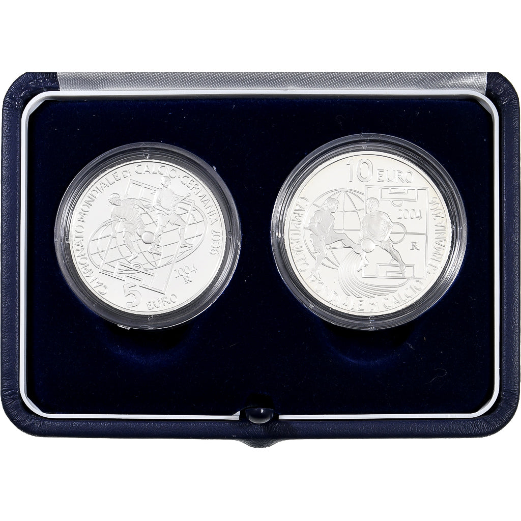 San Marino, 5 Euro and 10 Euro, 2006 FIFA World Cup, Proof, 2004, Rome, Srebro