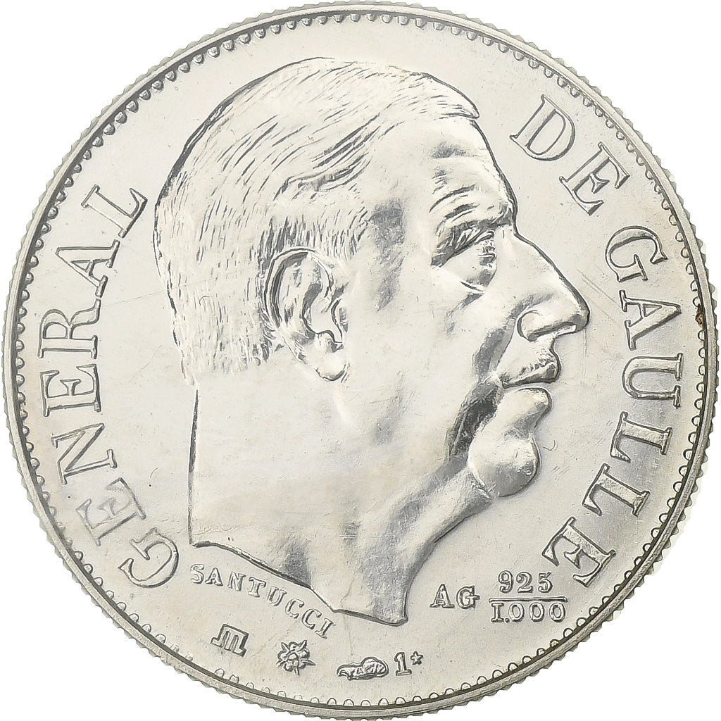 Francia, medalla, Général De Gaulle, 1980, Plata, Santucci, FDC