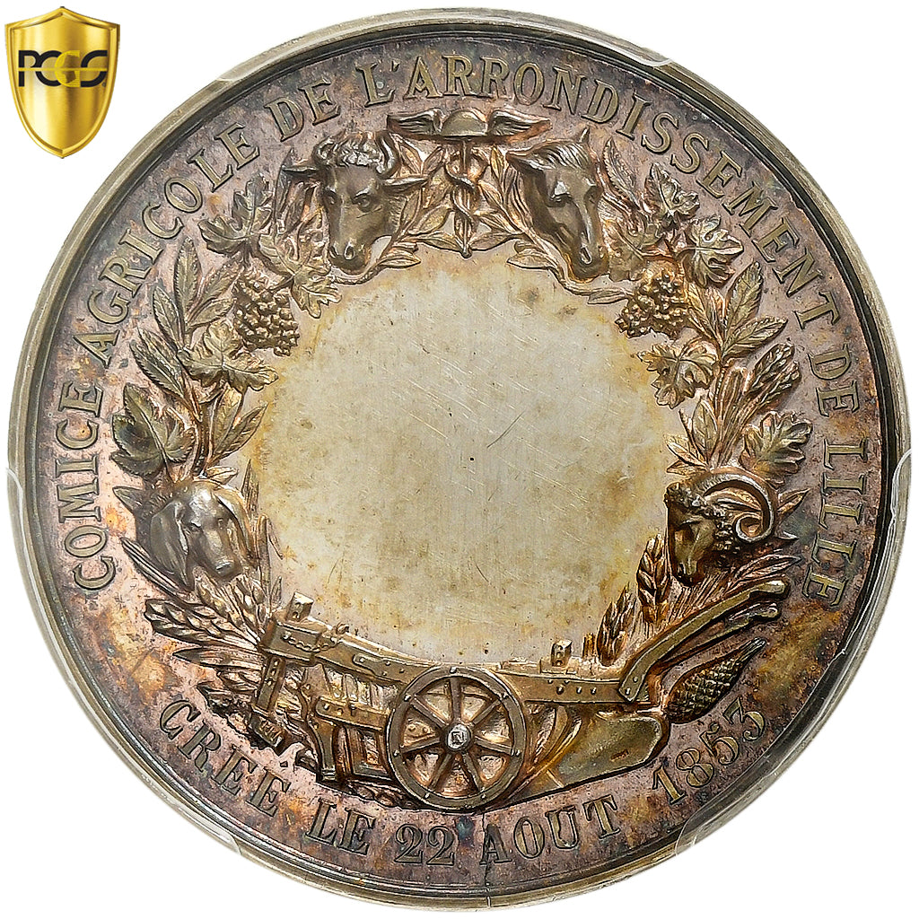 França, medalha, Comice Agricole de l'Arrondissement de Lille, 1853, Prata