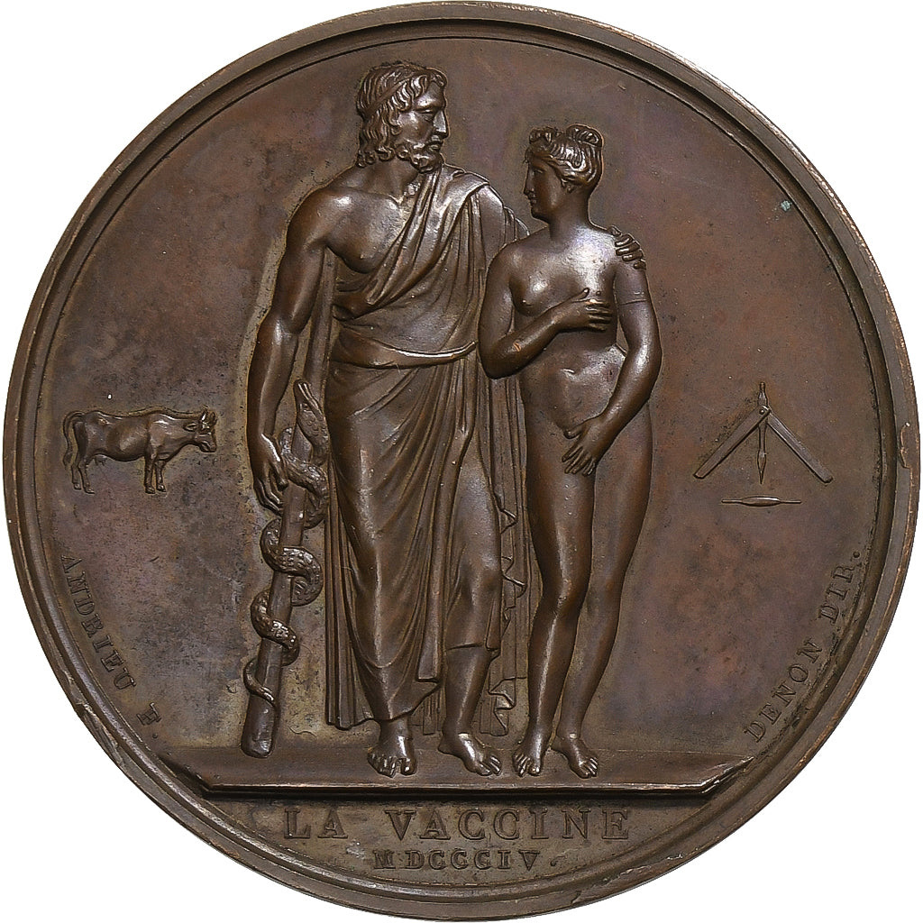 França, medalha, La Vaccine, 1804, Bronze, Andrieu, MS(64)