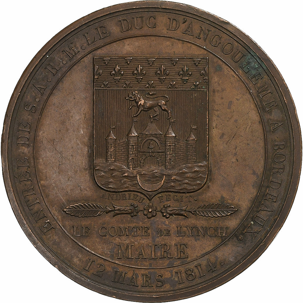 Francia, medaglia, Entrée du duc d'Angoulême à Bordeaux, 1814, Bronzo