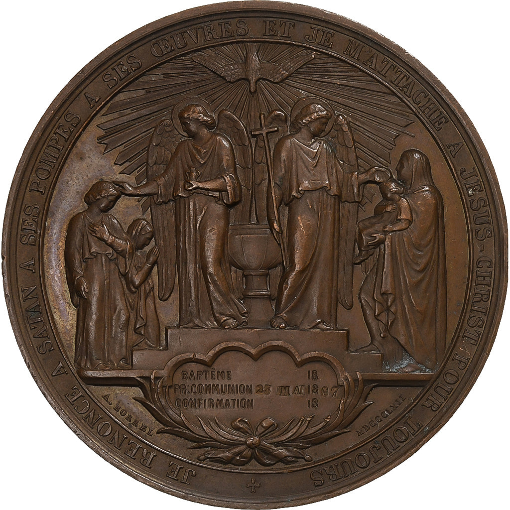 Frankrijk, Medaille, Souvenir de 1ère Communion, 1867, Koper, Borrel, PR+