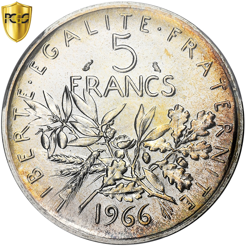 France, 5 Francs, Semeuse, 1966, Paris, Silver, PCGS, MS66