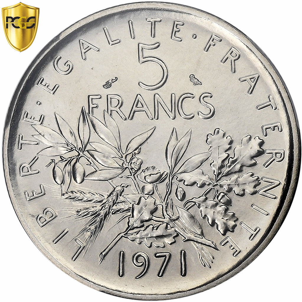 France, 5 Francs, Semeuse, 1971, Paris, Copper-nickel, PCGS, MS70, Gadoury:771