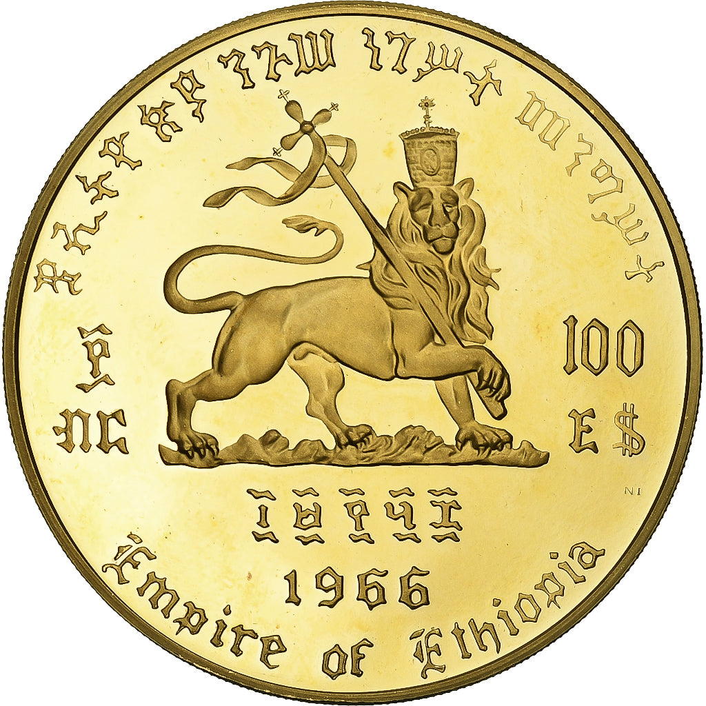 Ethiopia, Haile Selassie I, 100 Dollars, 1966, Addis-Abeba, Proof, Gold, MS(63)