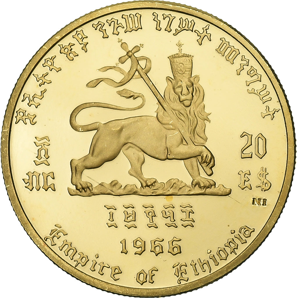 Ethiopia, Haile Selassie I, 20 Dollars, 1966, Addis-Abeba, Proof, Gold, MS(63)