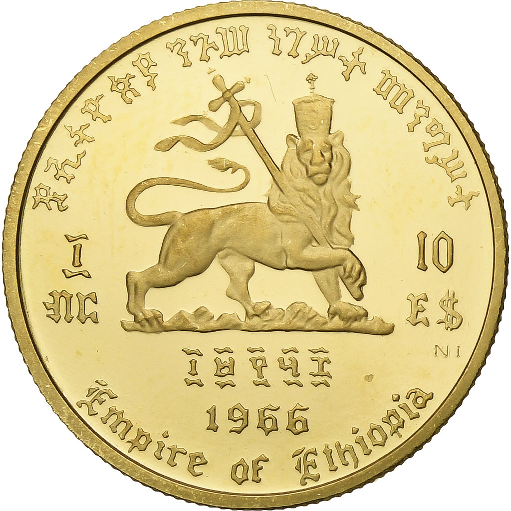 Ethiopia, Haile Selassie I, 10 Dollars, 1966, Addis-Abeba, Proof, Gold, MS(63)