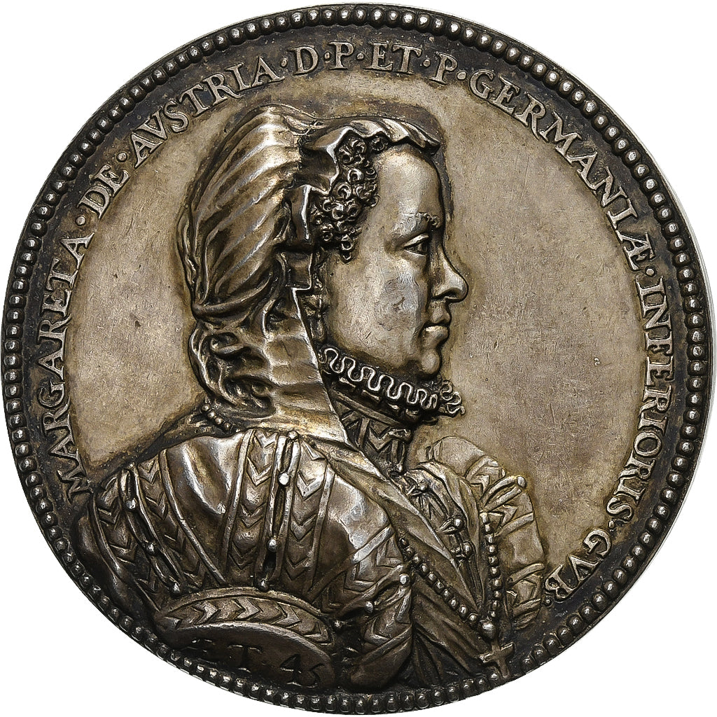 Habsburg Netherlands, Medal, Margaret of Austria, 1567, Silvered bronze