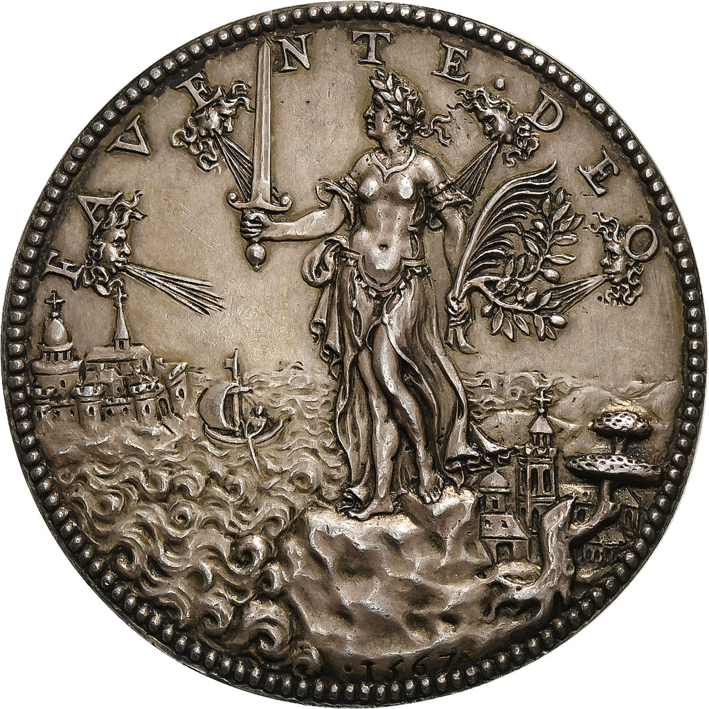 Habsburg Netherlands, Medal, Margaret of Austria, 1567, Silvered bronze