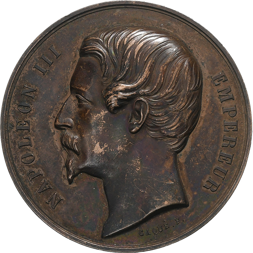 France, Medal, Napoléon III, Asile d'Aliénés, Niort, 1855, Copper, Caqué