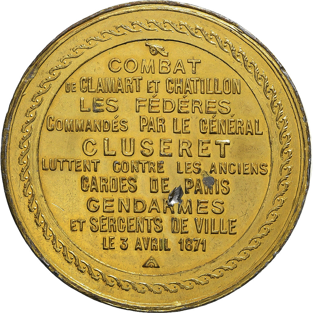 France, Medal, Commune de Paris, Combat de Clamart & Châtillon, 1871, Gilt