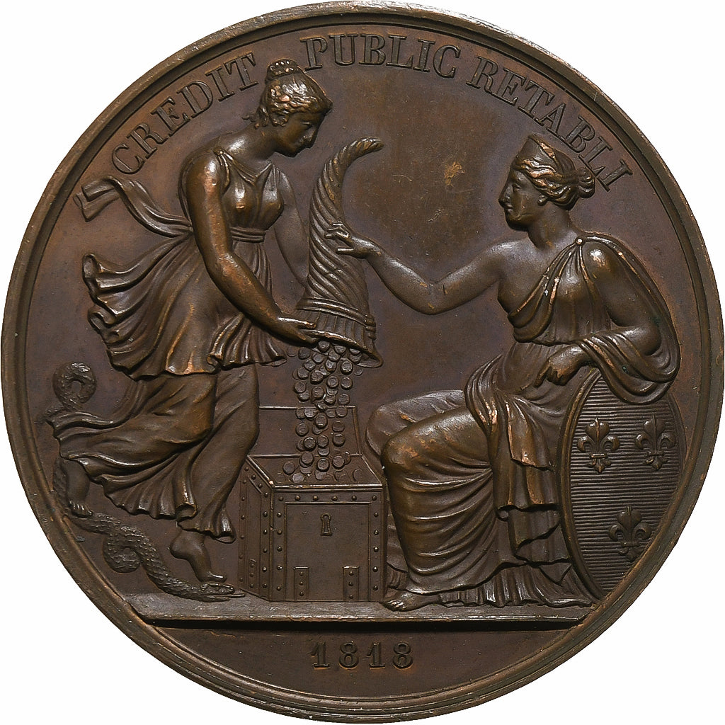 Francia, medaglia, Louis XVIII, Rétablissement du Crédit Public, 1818, Rame