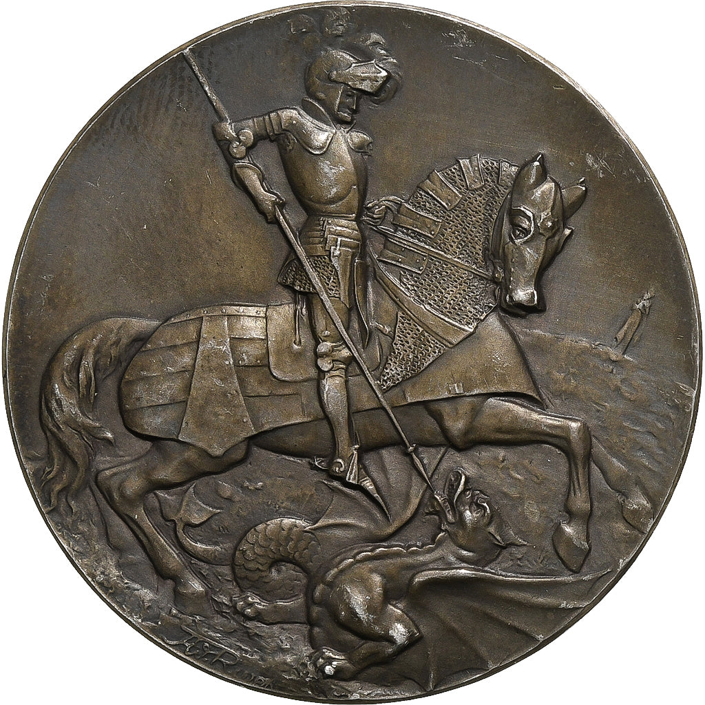 France, Medal, Saint Georges Terrassant le Dragon, Silver, Rivet, Uniface