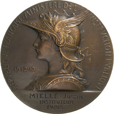France, Medal, Instruction Primaire, Education Nationale, 1912-1913, Bronze