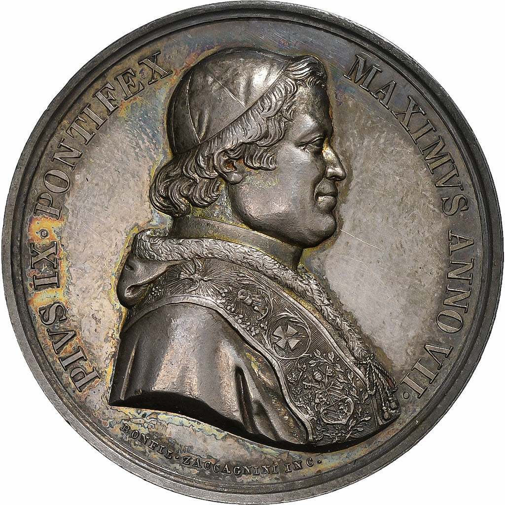 Vaticano, medalha, Pius IX, Restoration of Via Appia, 1874 (Anno XXIX), Prata