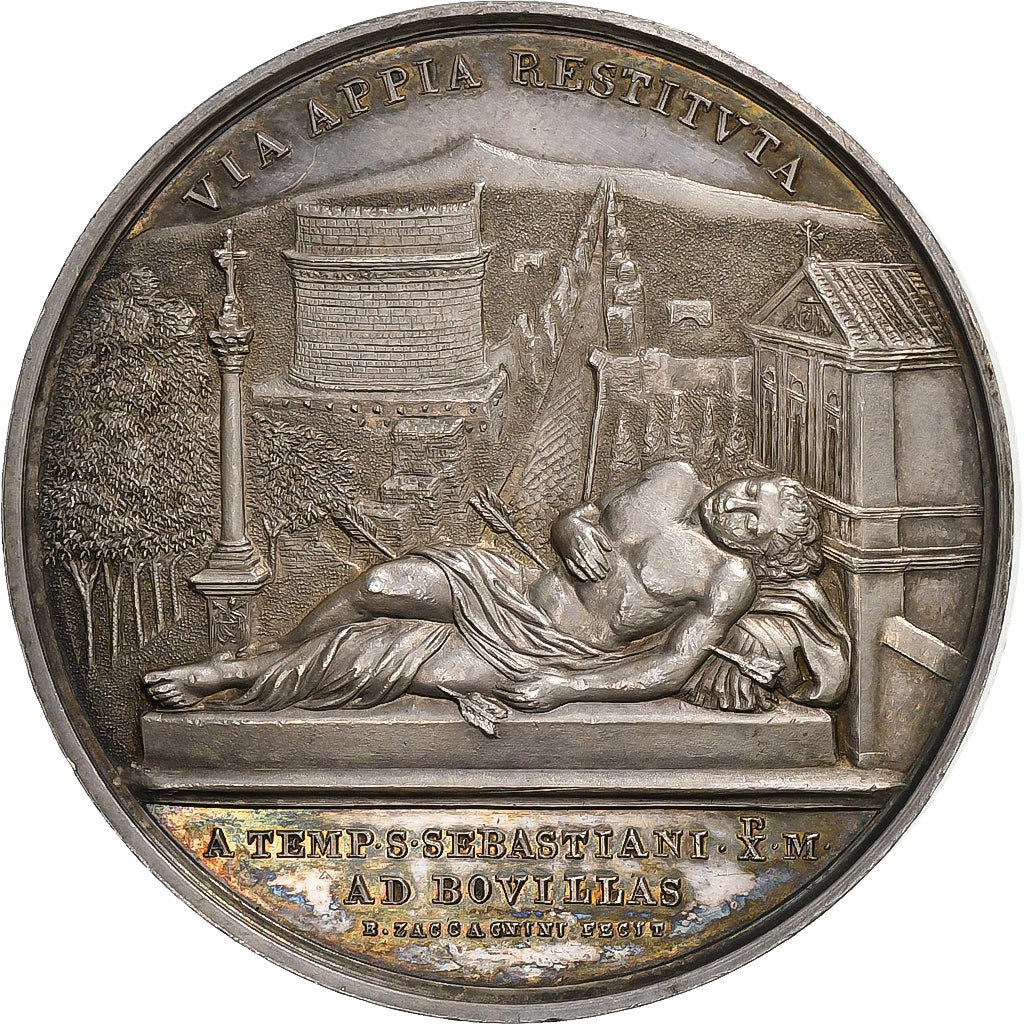 Vaticano, medalha, Pius IX, Restoration of Via Appia, 1874 (Anno XXIX), Prata