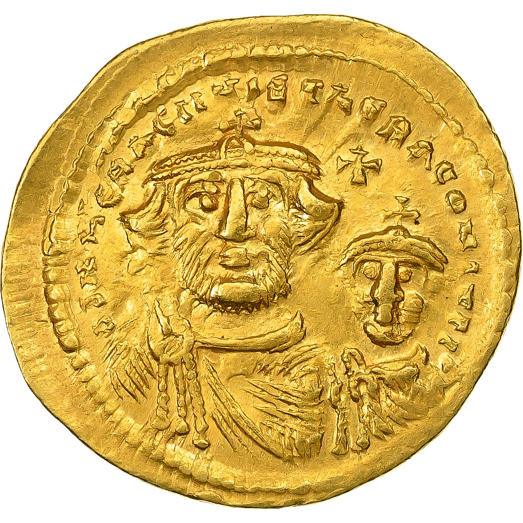 Heraclius, with Heraclius Constantine, Solidus, 613-641, Constantinople, Oro