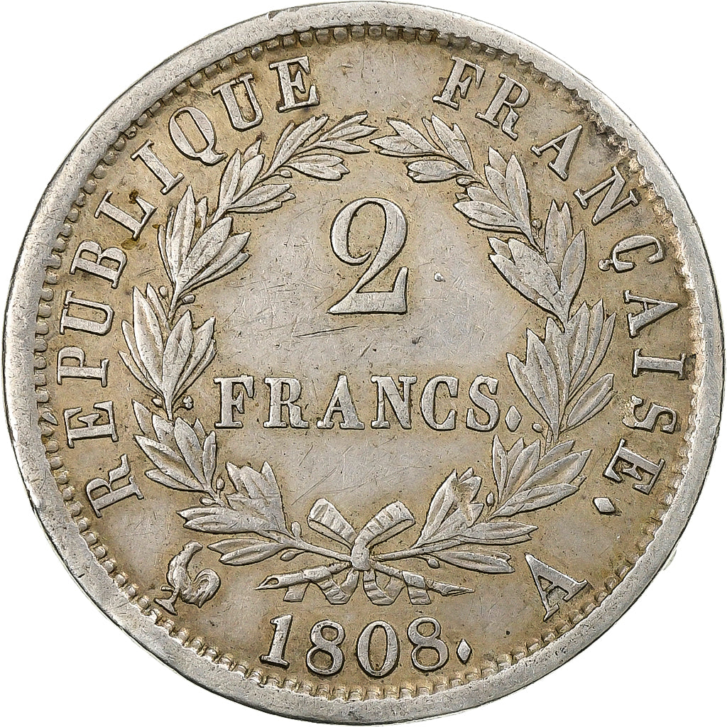 France, Napoleon I, 2 Francs, 1808, Paris, Silver, VF(30-35), Gadoury:500