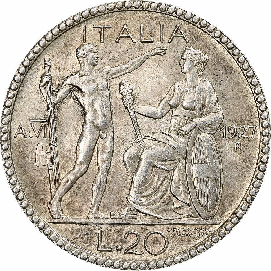 Italy, Vittorio Emanuele III, 20 Lire, 1927, Rome, Silver, MS(63), KM:69