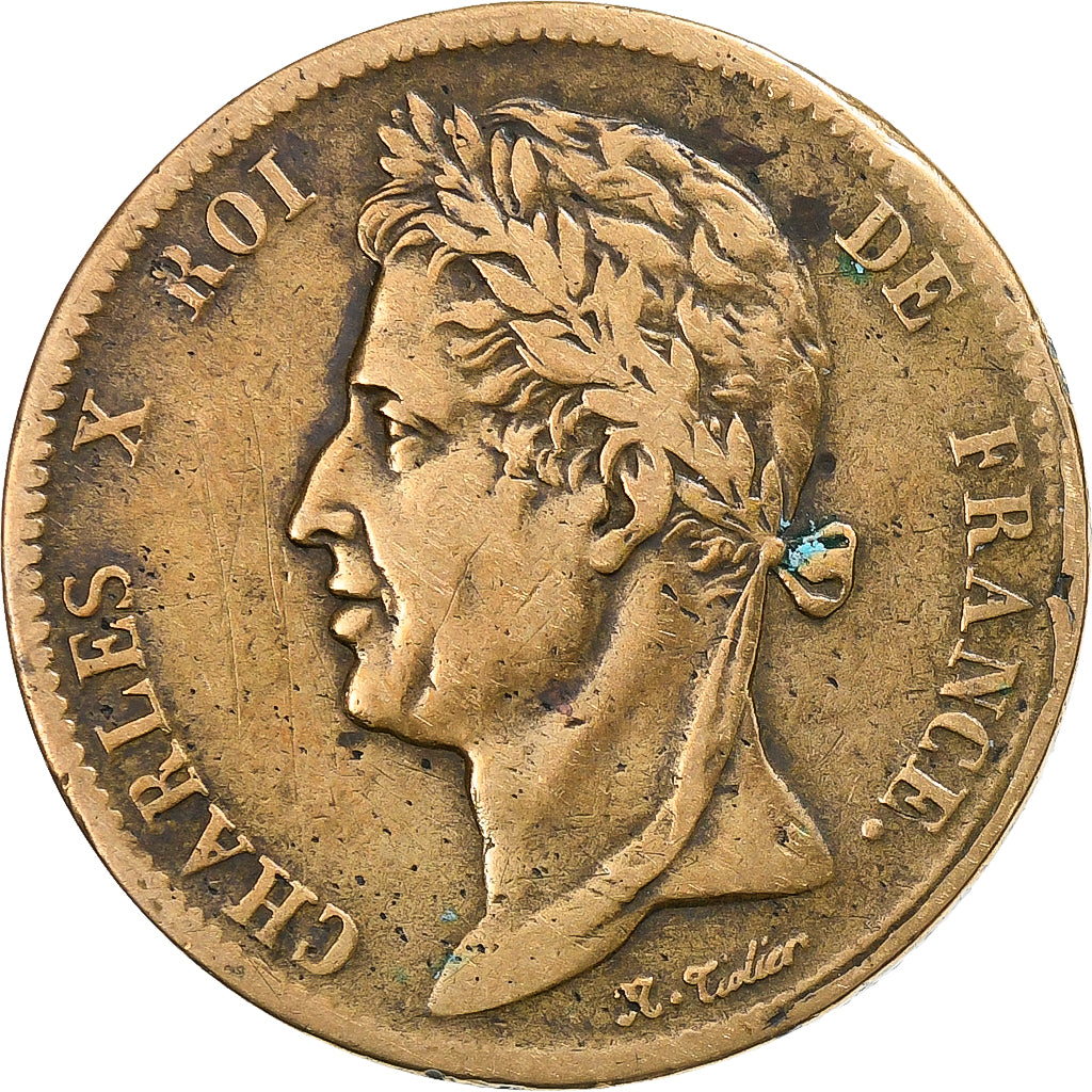 Colonie francesi, Charles X, 5 Centimes, 1825, Paris, Bronzo, MB+