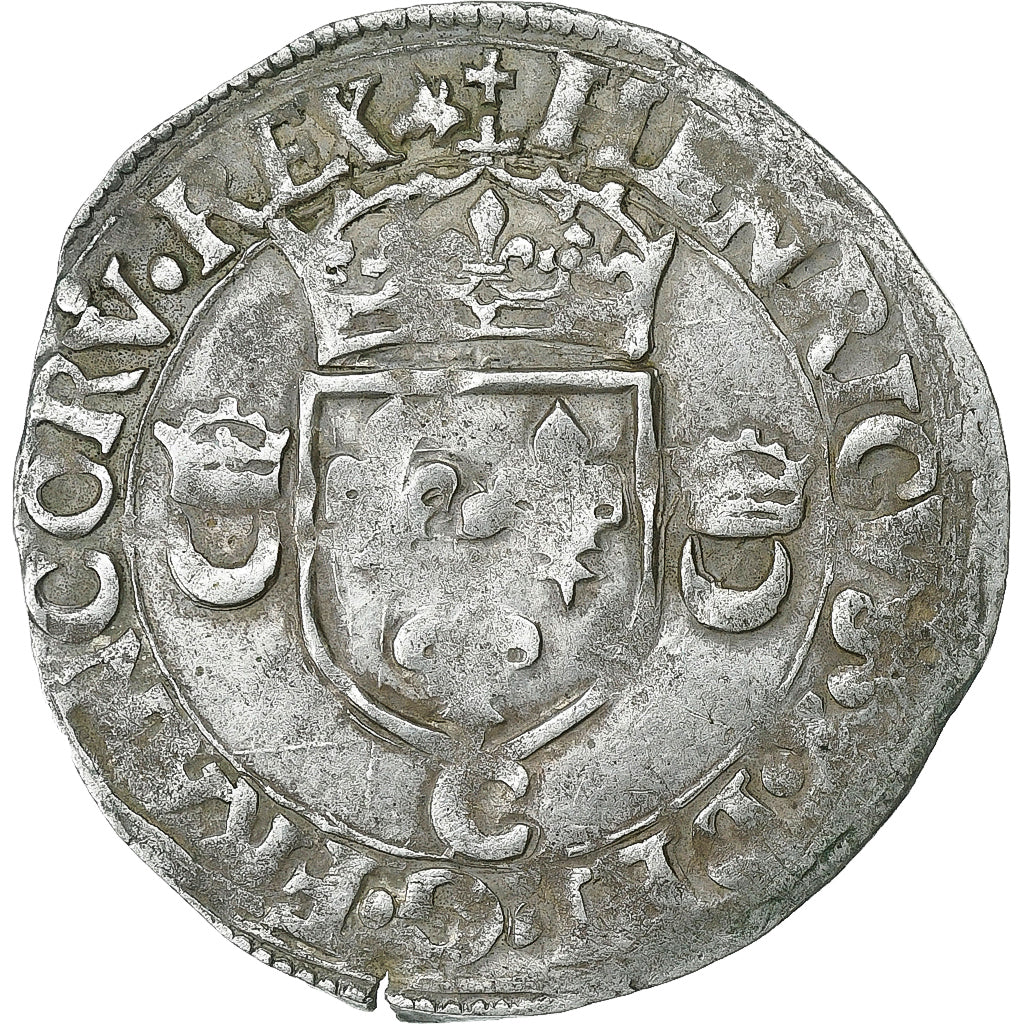 France, Henri II, Douzain aux croissants, 1550, Caen, Billon, VF(30-35)