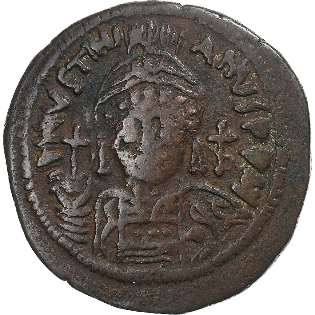 Justinian I, Follis, 545-546, Kyzikos, Bronzo, BB, Sear:207
