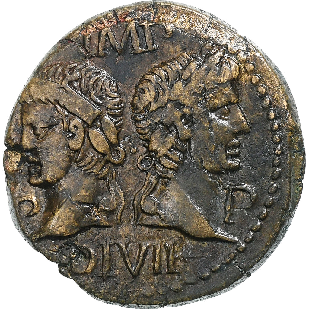 Augustus & Agrippa, Dupondius, 10-14, Nemausus, Bronze, AU(50-53)