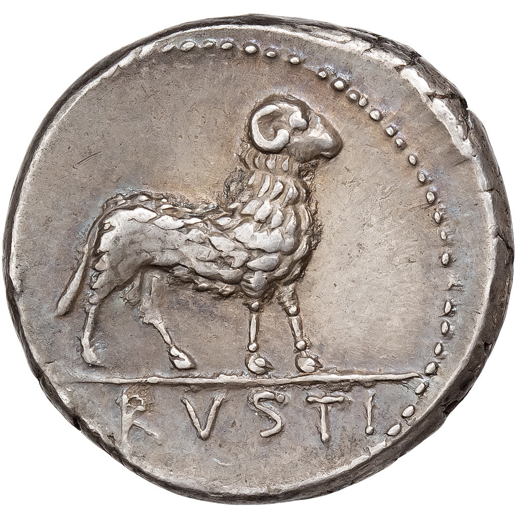 Rustia, Denarius, 76 BC, Rome, Prata, AU(50-53), Crawford:389/1
