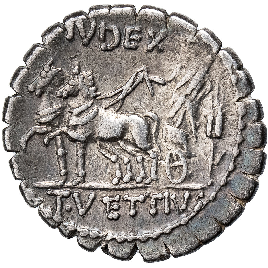 Vettia, Denarius Serratus, 70 BC, Rome, Silver, AU(55-58), Crawford:404/1