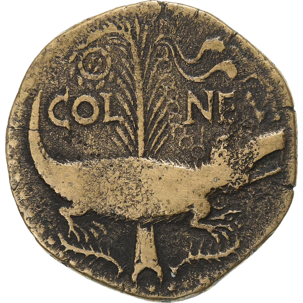 Gaul, Augustus & Agrippa, Dupondius, 10-14, Nemausus, Countermark, Bronze, S+