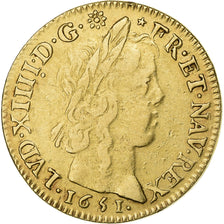 France, Louis XIV, Louis d'or à la mèche longue, 1651, Paris, Gold, VF(30-35)