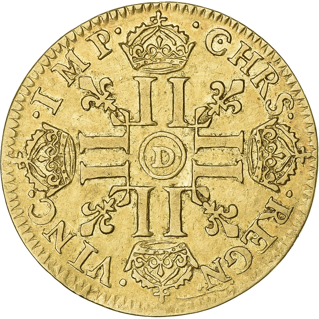 Francia, Louis XIV, Louis d'or à la mèche longue, 1653, Lyon, Oro, MB+