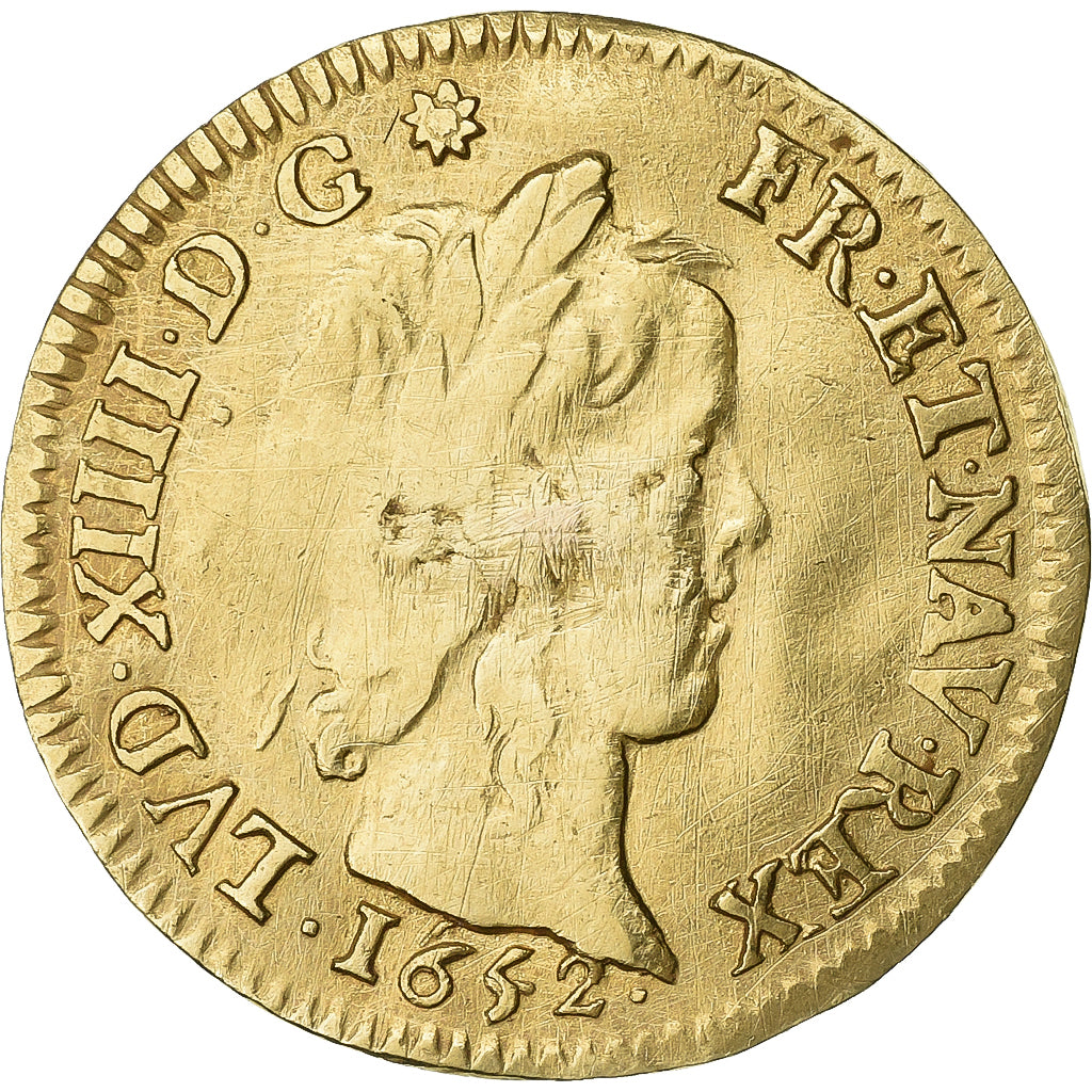 France, Louis XIV, 1/2 louis d'or à la mèche longue, 1652, Paris, Gold