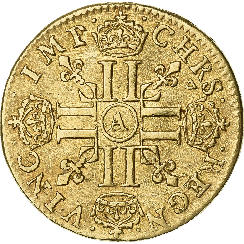 France, Louis XIV, 1/2 louis d'or à la mèche longue, 1652, Paris, Gold