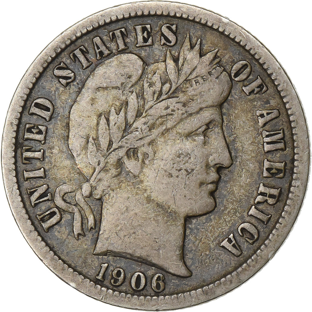 Stati Uniti, 1 Dime, Barber, 1906, San Francisco, Argento, MB+