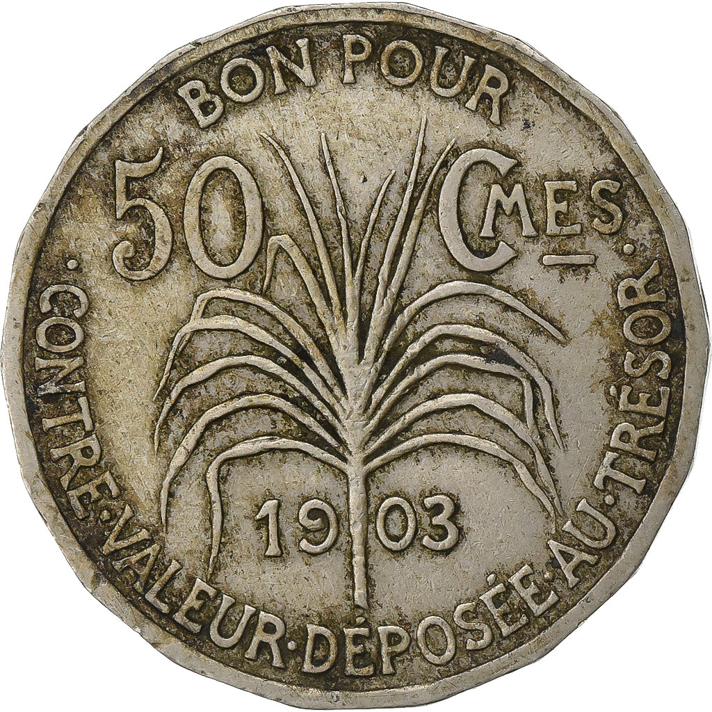 Guadeloupe, 50 Centimes, 1903, Paris, Copper-nickel, VF(30-35)