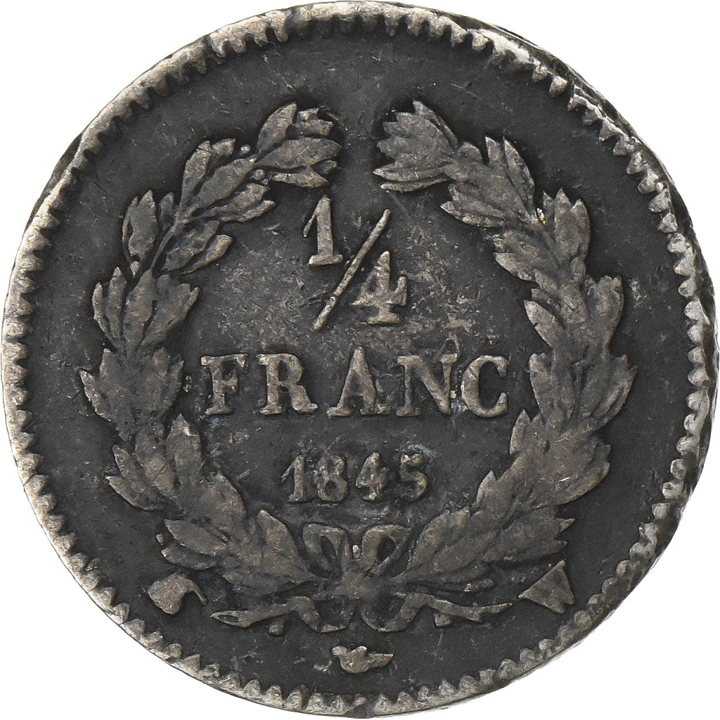 França, Louis Philippe I, 1/4 Franc, 1845, Lille, Prata, VF(30-35)