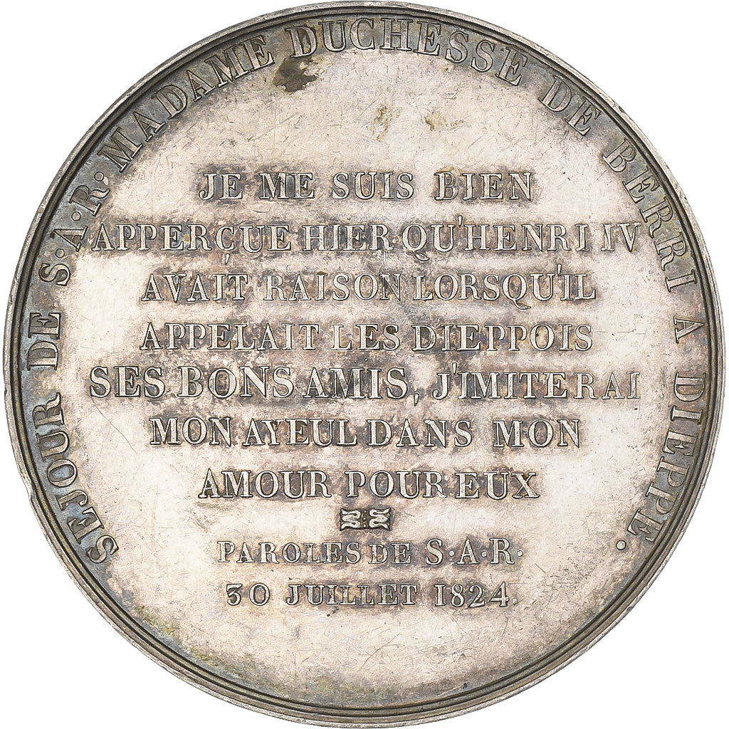 Francia, medaglia, Duchesse de Berry, Séjour à Dieppe, 1824, Argento