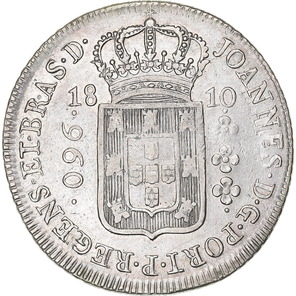 Brazil, João VI, 960 Reis, 1810, Bahia, Overstruck, Silver, EF(40-45), KM:307.1