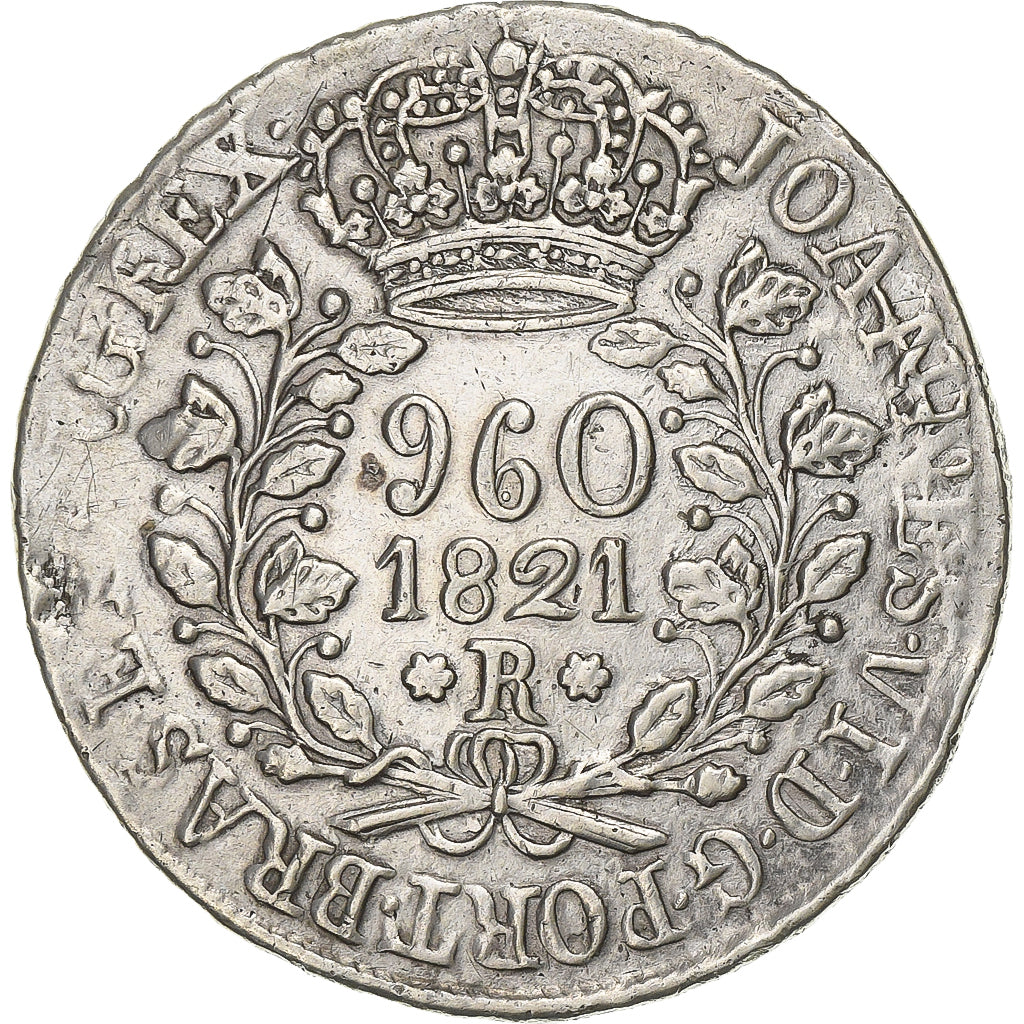 Brazil, João VI, 960 Reis, 1821, Rio de Janeiro, Overstruck, Silver, AU(50-53)