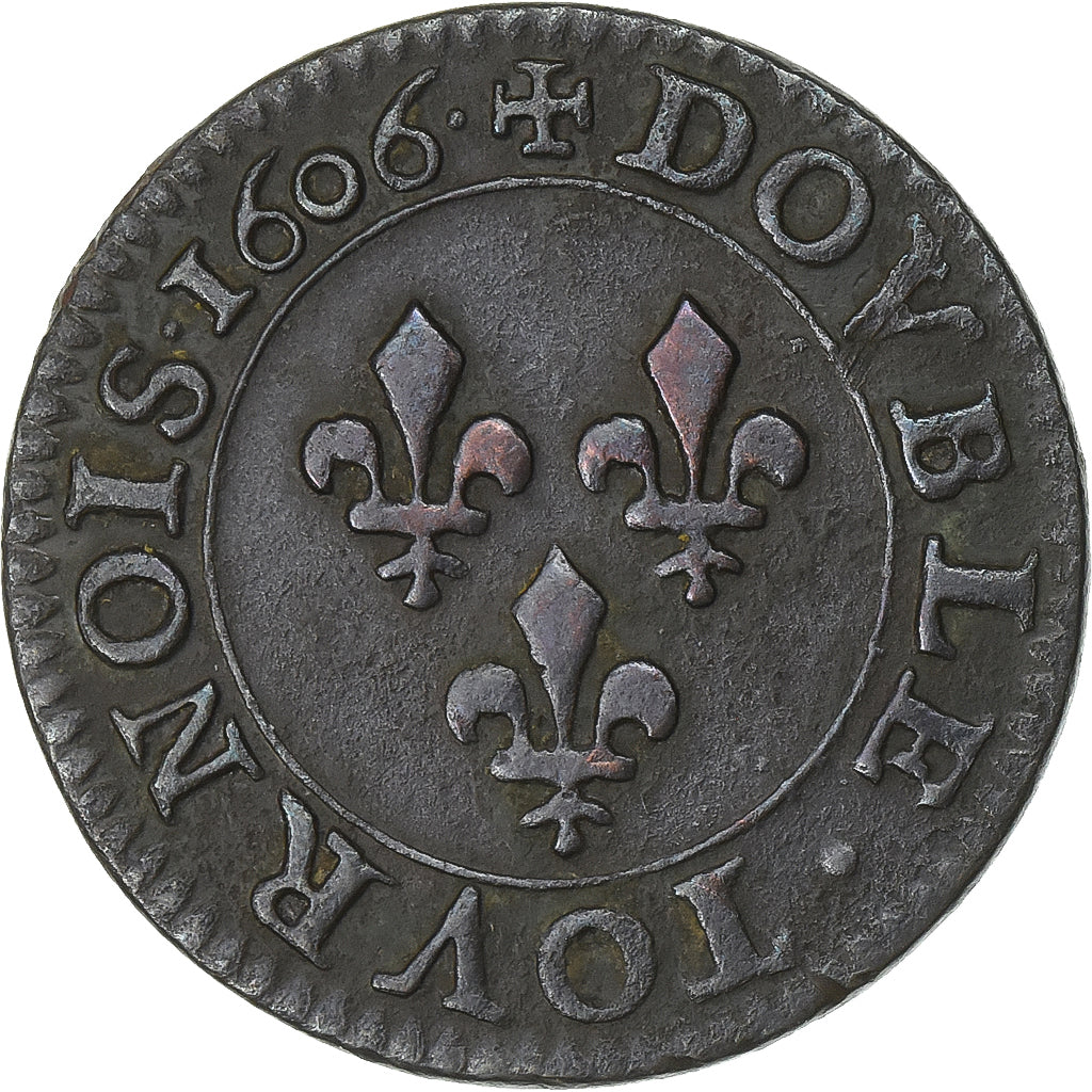 Frankreich, Henri IV, Double Tournois, 1606, Paris, Kupfer, SS
