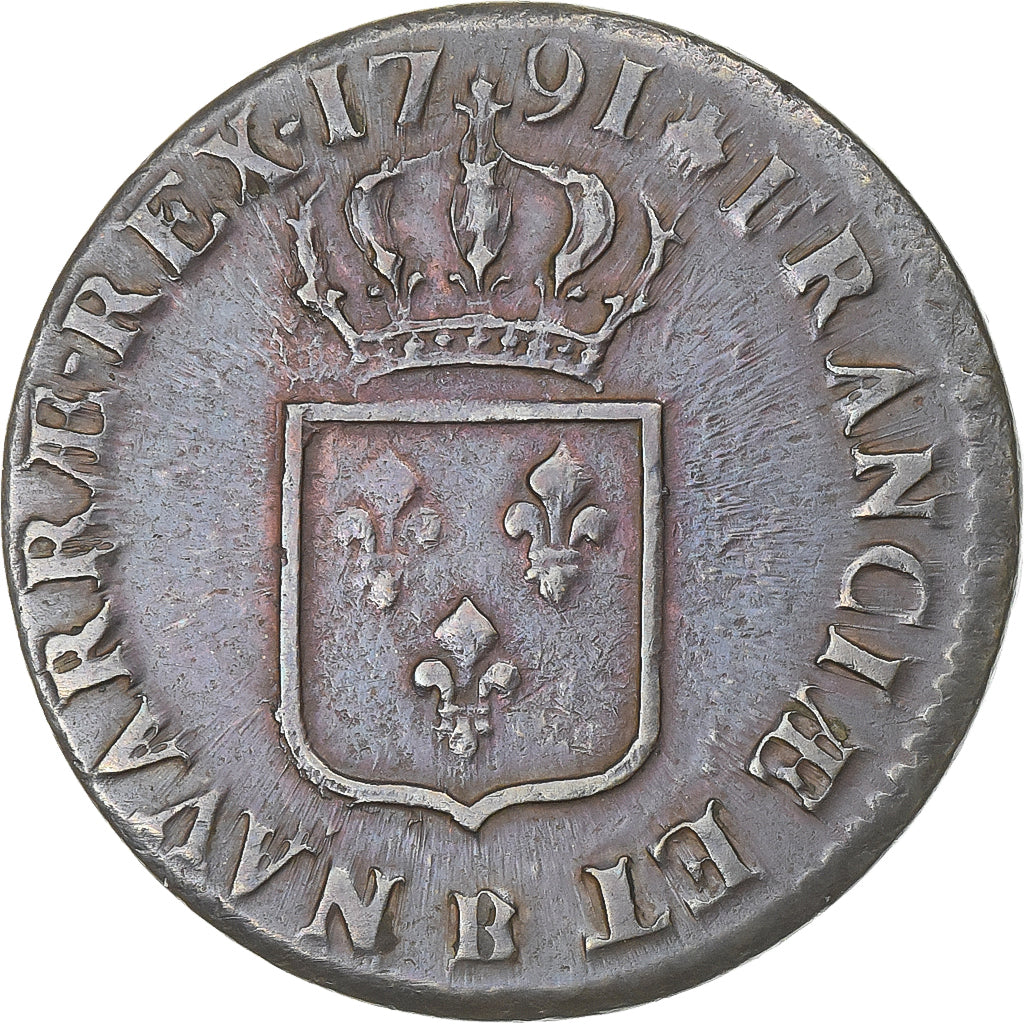 Francja, Louis XVI, Sol, 1791, Rouen, Miedź, EF(40-45), Gadoury:350