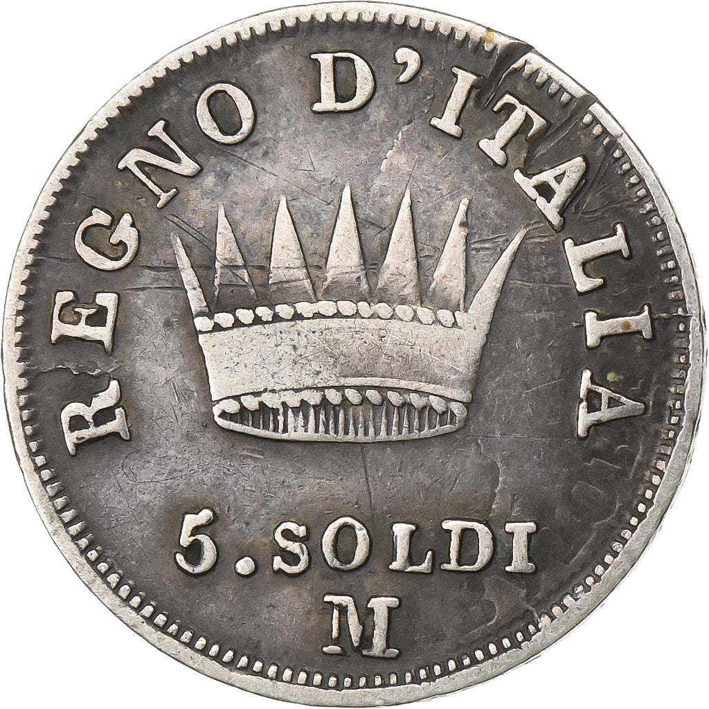 Kingdom of Italy, Napoleon I, 5 Soldi, 1810, Milan, Prata, VF(30-35)