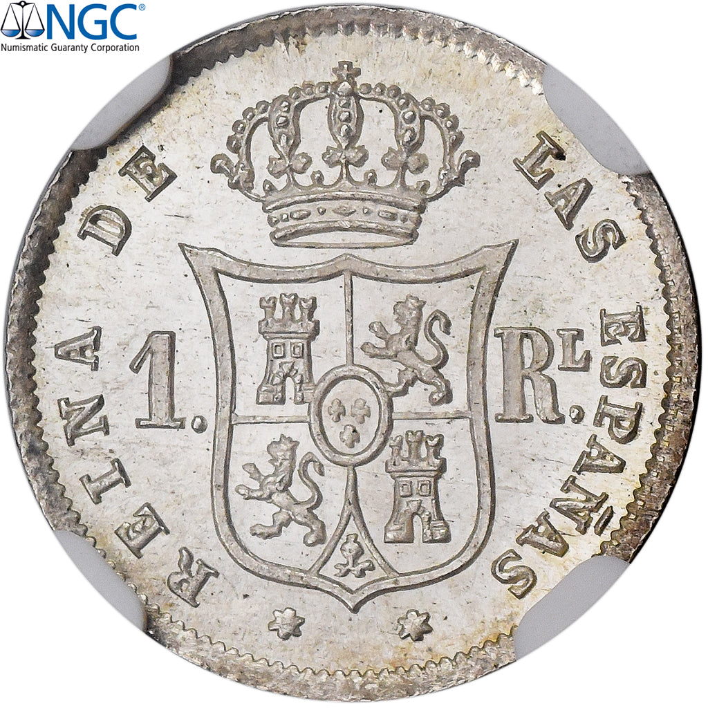 Spagna, Isabel II, 1 Réal, 1860, Madrid, Argento, NGC, MS65
