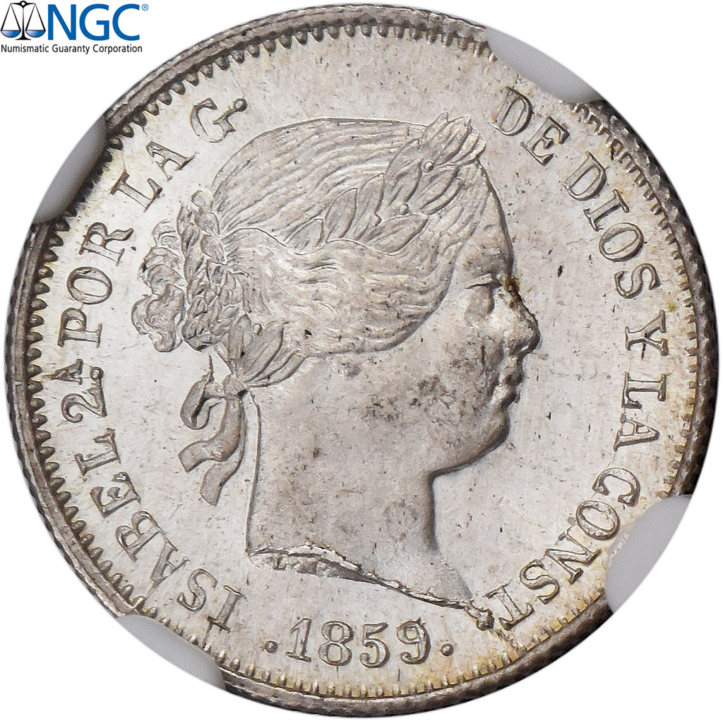 Spagna, Isabel II, 1 Réal, 1859, Madrid, Argento, NGC, MS65