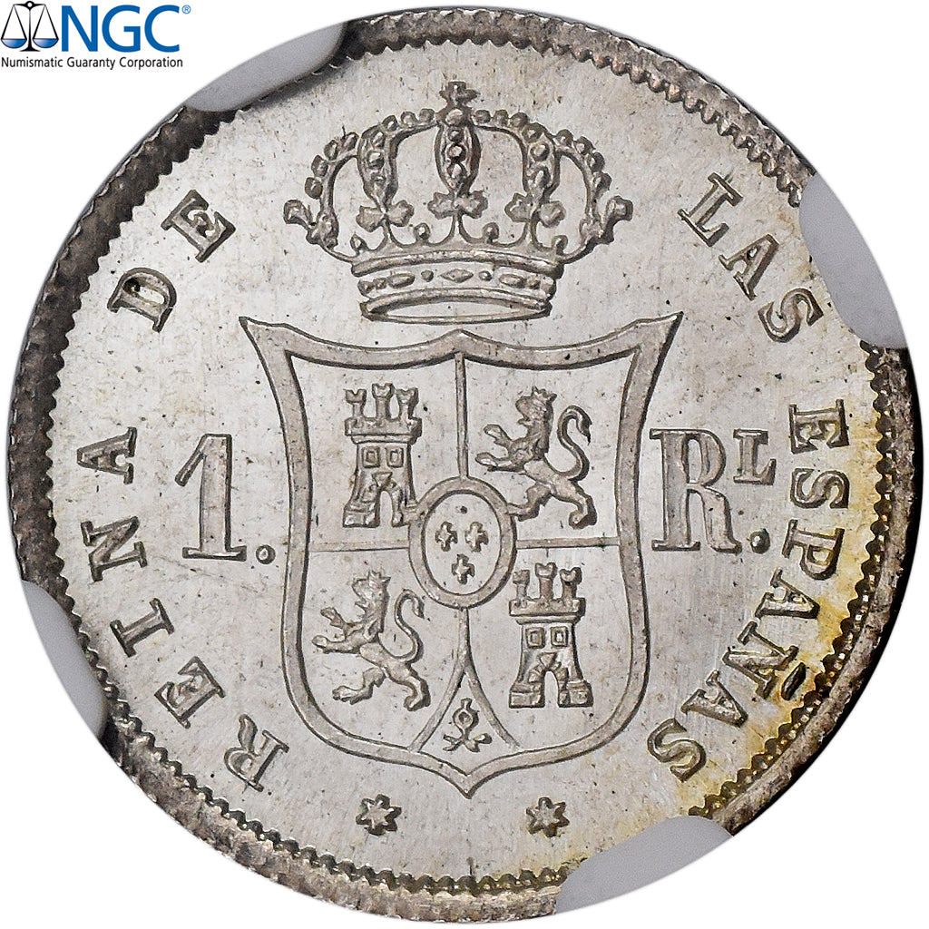 Spagna, Isabel II, 1 Réal, 1859, Madrid, Argento, NGC, MS65